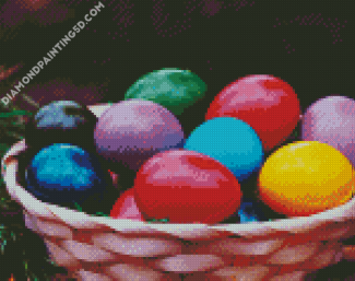 Basket Of Colorful Chicken Eggs Diamond Paintings