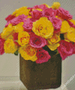 Yellow And Pink Roses Bouquet Diamond Paintings