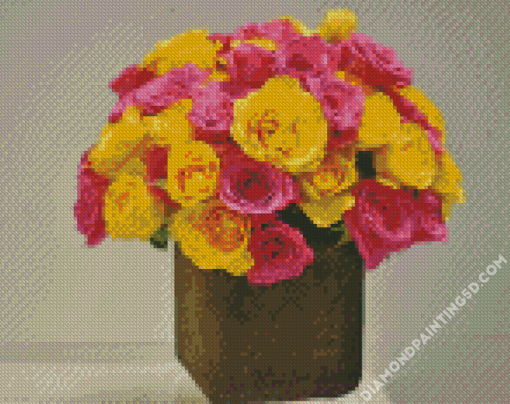 Yellow And Pink Roses Bouquet Diamond Paintings