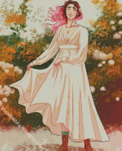 Cottagecore Girl With Pink Hair Diamond Paintings