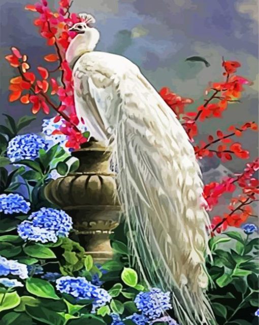White Peacock And Flowers Diamond Paintings