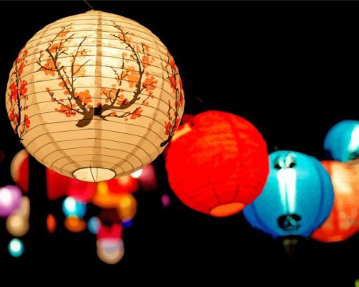 Aesthetic Paper Lanterns In Night Diamond Paintings