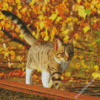 Cat And Leaves Diamond Paintings