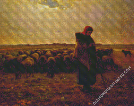 Shepherdess With Her Flock By Millet Diamond Paintings