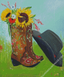 Aesthetic Cowboy Hat And Floral Boot Diamond Paintings
