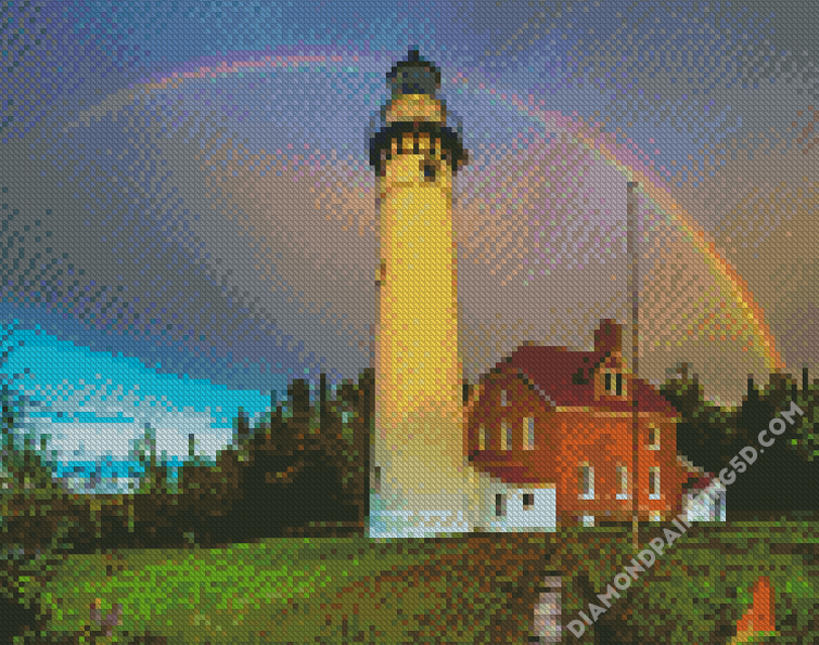 Lighthouse With Rainbow Diamond Painting 