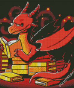 Little Dragon With Books Diamond Paintings