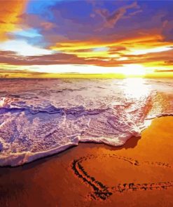 Beach With Heart Sunset Diamond Paintings