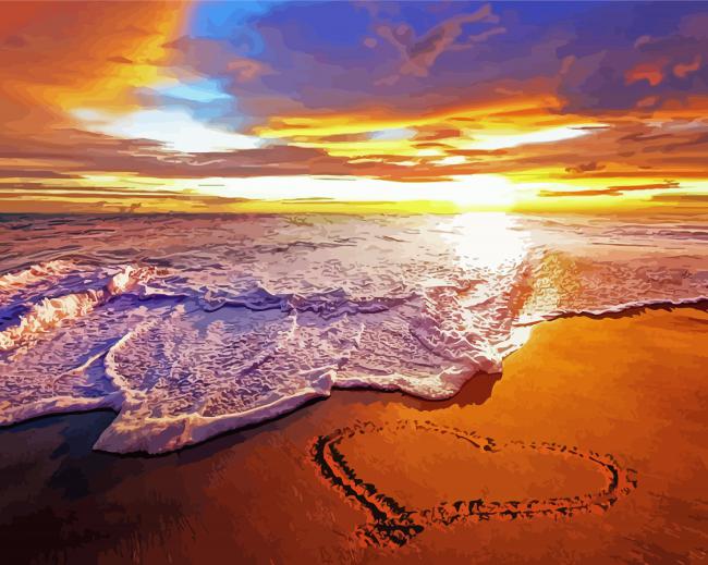Beach With Heart Sunset Diamond Painting 