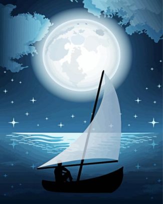 Boat Moon Illustration Diamond Paintings