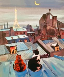 Cats On A Roof In Paris Art Diamond Paintings