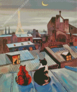 Cats On A Roof In Paris Art Diamond Paintings