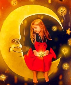 Girl Sitting On Moon And Stars Diamond Paintings