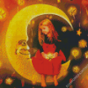 Girl Sitting On Moon And Stars Diamond Paintings