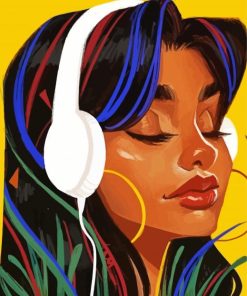 Girl With Headphones Listening To Music Diamond Paintings