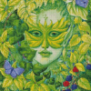 Green Lady And Leaves Diamond Paintings