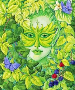 Green Lady And Leaves Diamond Paintings