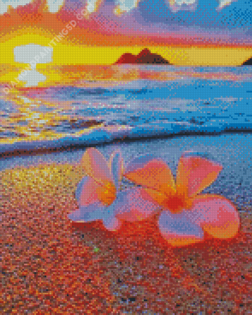 Flowers On Beach At Sunset Diamond Paintings
