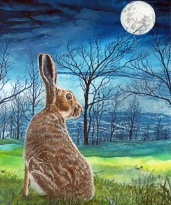 Hare And Moon In Dead Forest Diamond Paintings