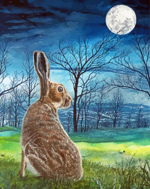 Hare And Moon In Dead Forest Diamond Paintings