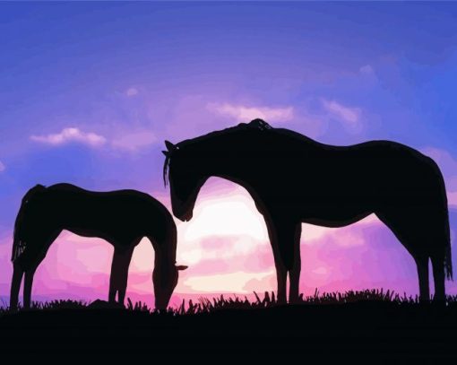 Horse And Foal Silhouette Diamond Paintings