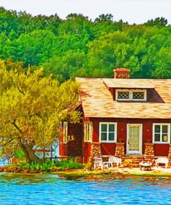 House By a Lake Landscape Diamond Paintings
