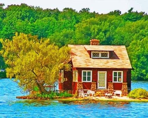 House By a Lake Landscape Diamond Paintings