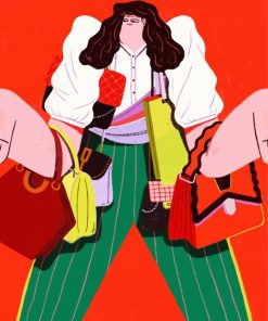 Illustration Girl With Handbags Diamond Paintings