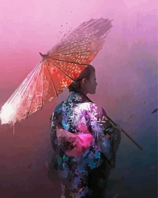 Japanese Woman In Pink Ribbon Diamond Paintings