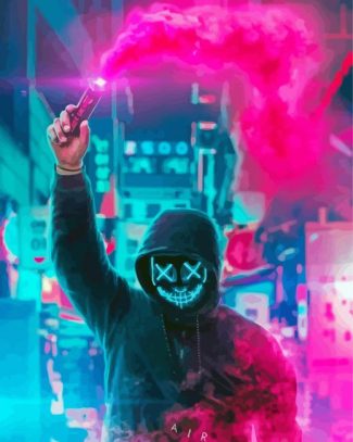Man With Neon Mask And Smoke Diamond Paintings