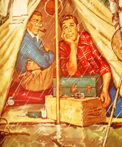 Norman Rockwell Camping In Rain Diamond Paintings