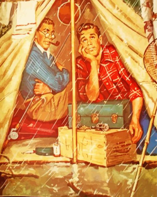 Norman Rockwell Camping In Rain Diamond Paintings