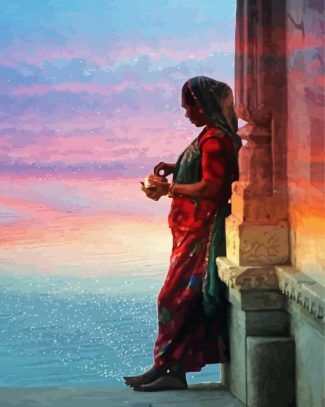 Rajasthani Girl By Lake Diamond Paintings
