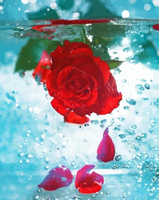 Red Rose Flower In Water Diamond Paintings