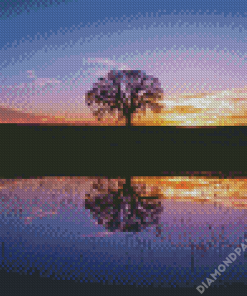 Silhouette Tree By Water At Sunset aDiamond Paintings