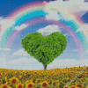 Sunflowers And Tree Heart Diamond Paintings