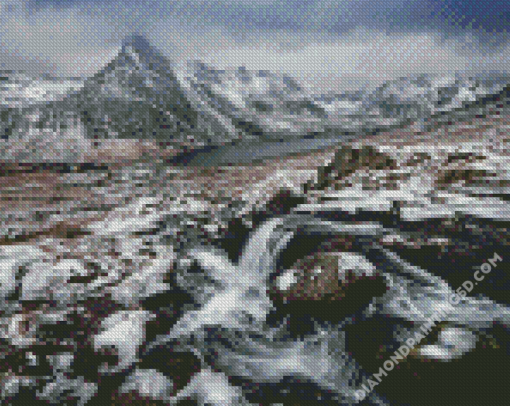 Snowy Mountain Stream Diamond Paintings