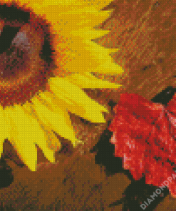 Sunflower And Leaf Heart Diamond Paintings