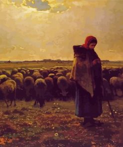 Shepherdess With Her Flock By Millet Diamond Paintings