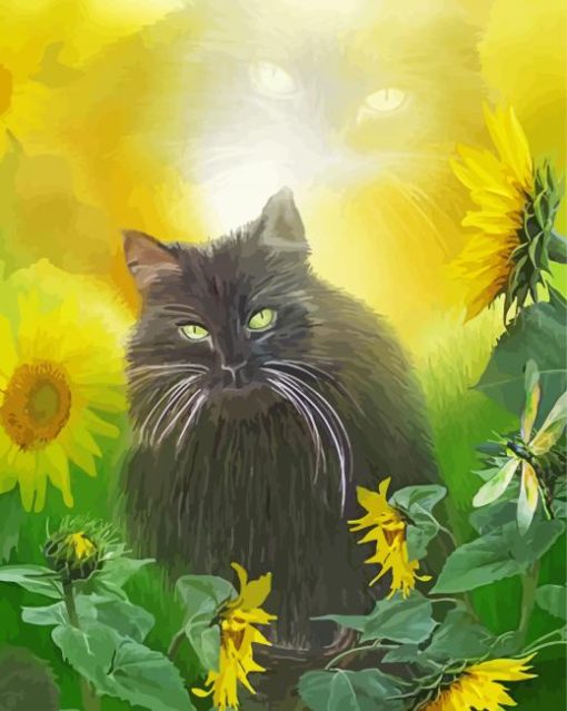 Aesthetic Cat And Sunflower Diamond Paintings