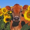 Aesthetic Cow With Sunflowers Diamond Paintings