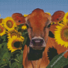 Aesthetic Cow With Sunflowers Diamond Paintings