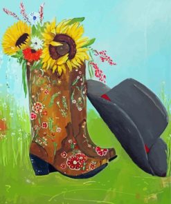 Aesthetic Cowboy Hat And Floral Boot Diamond Paintings