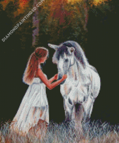 Aesthetic Girl And White Horse Diamond Paintings