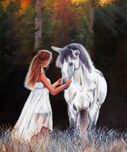 Aesthetic Girl And White Horse Diamond Paintings