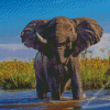 African Elephant In Water Diamond Paintings