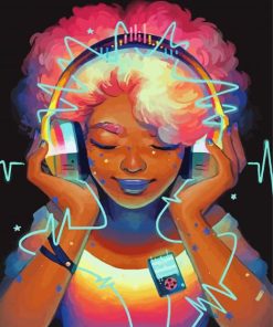 Afro Girl With Headphones Diamond Paintings