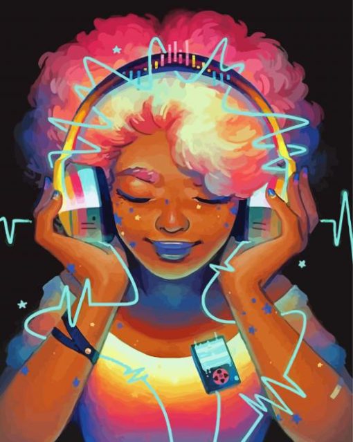 Afro Girl With Headphones Diamond Paintings