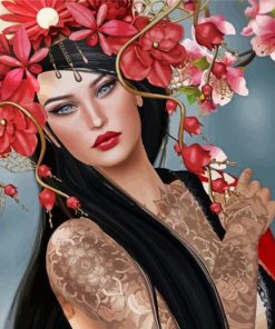 Asian Lady With Floral Hair Diamond Paintings