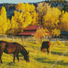 Barn And Horses in Autumn Diamond Paintings